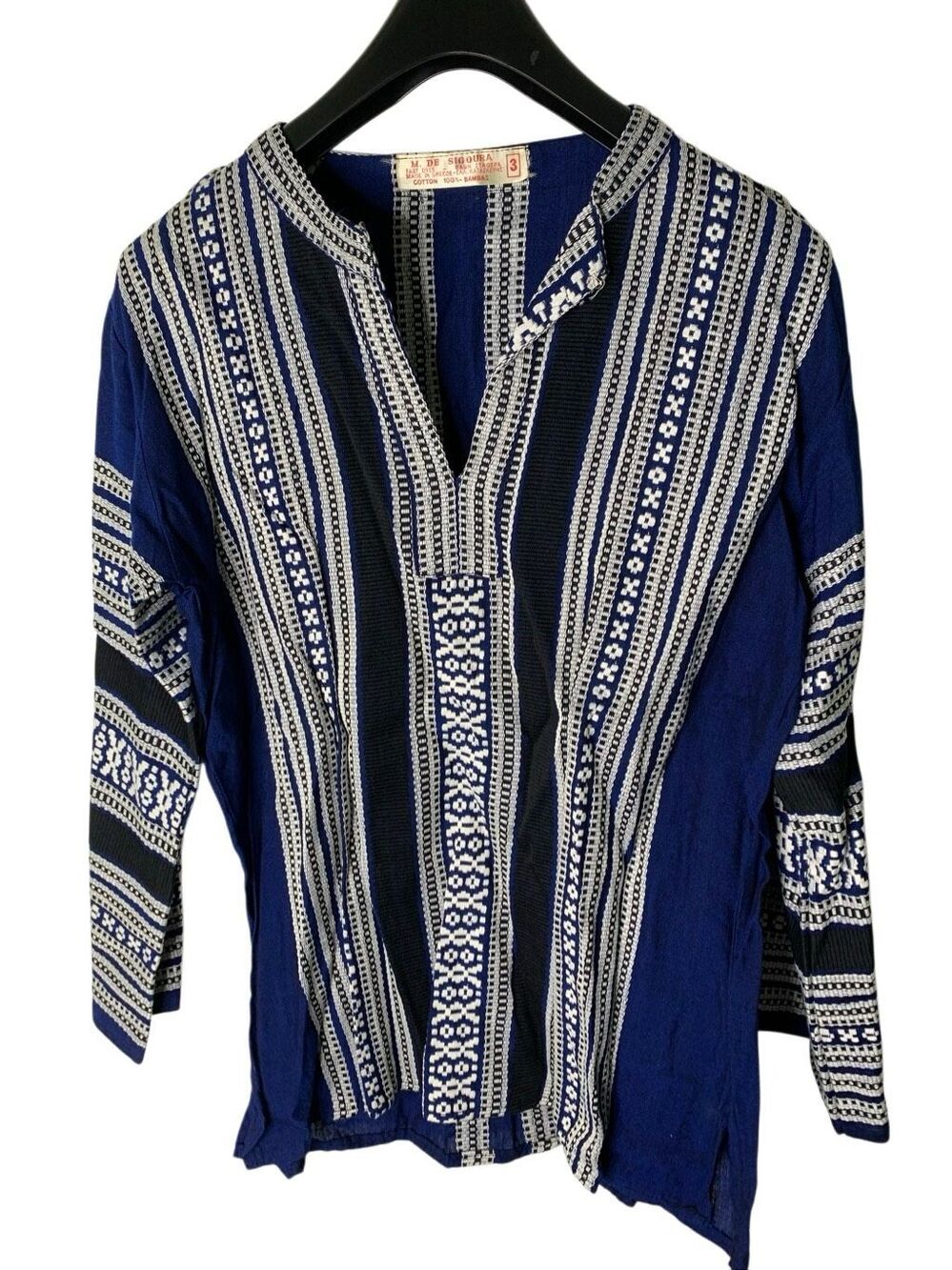 Vintage 70's M. De Sigoura Greece 100% cotton embroidered pullover tunic size 3
